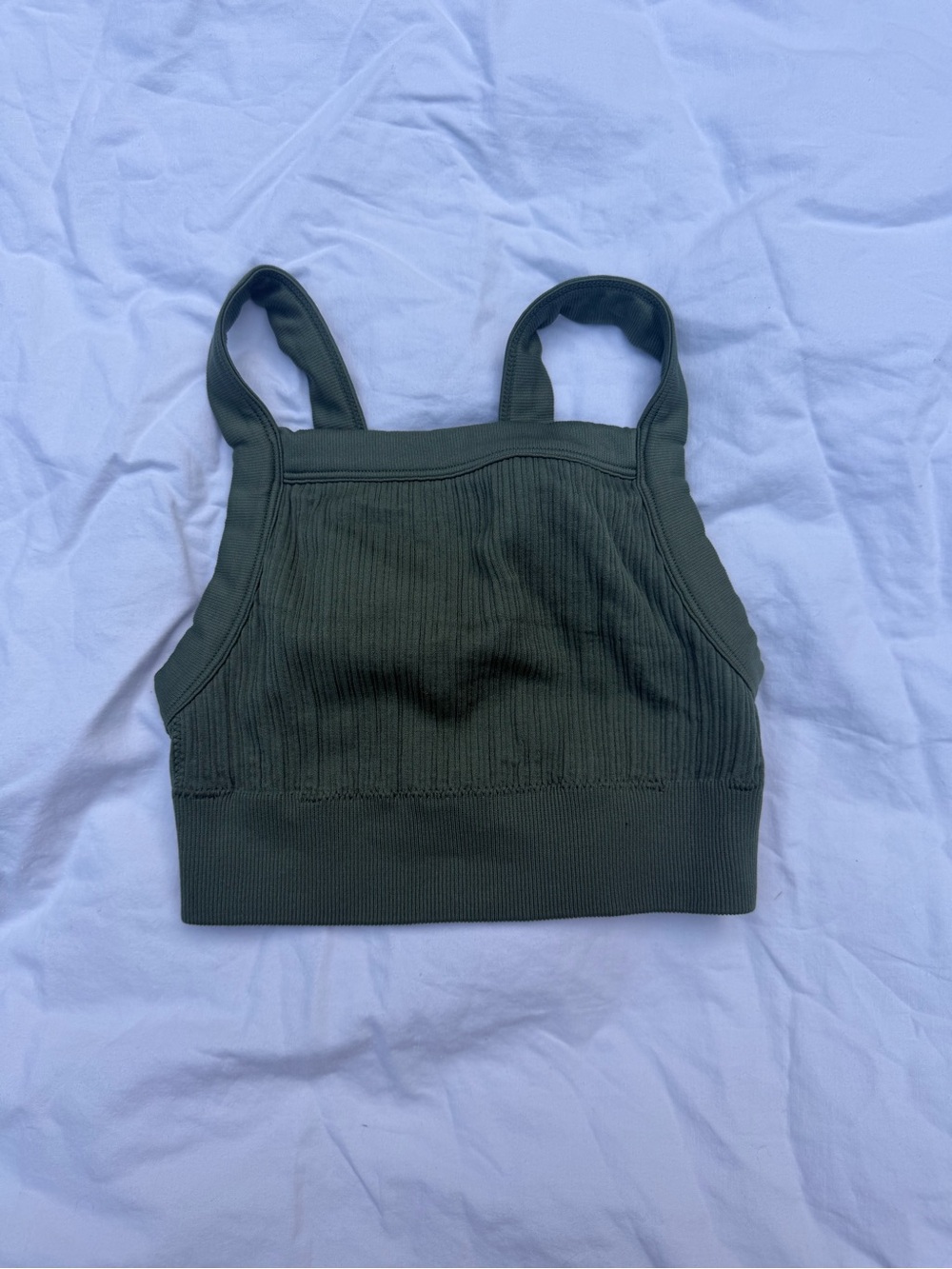 aerie Olive Ribbed Square-Neck Sports Bra Top